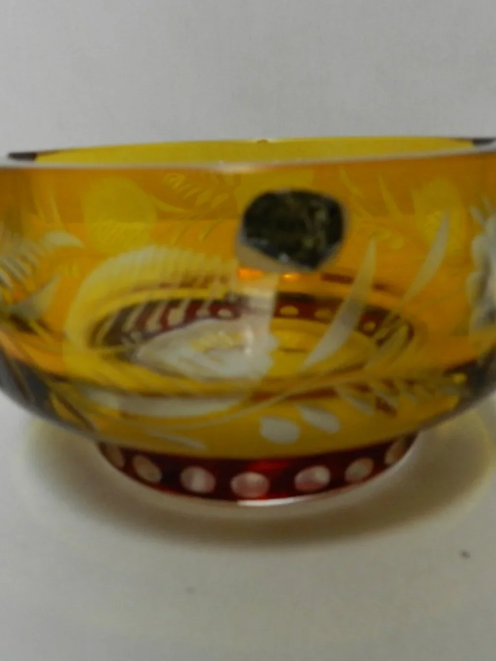 Bohemia Vintage Crystal w/Sticker Amber & Ruby glass small Ashtray Pedestal Bowl
